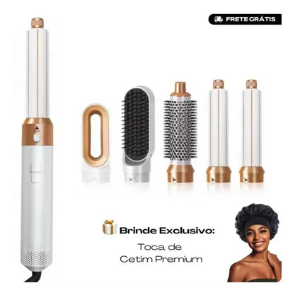 FRETE GRÁTIS- Escova Ellegance Deluxe Hair 5 em 1, Alisa, Seca, Modela, Faz Cachos e Anti-Frizz - BIVOLT (110v/220v)